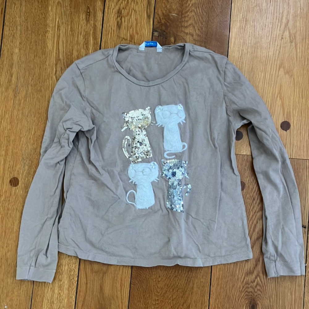 Mayoral Long Sleeve Tee Fuzzy Sequin Cats 10